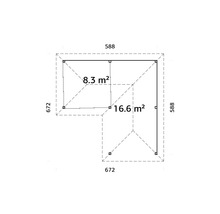 Plan d''une extension de bâtiment avec indication des surfaces