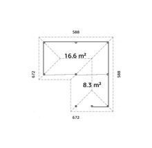Plan avec dimensions 16.6 mètres carrés et 8.3 mètres carrés