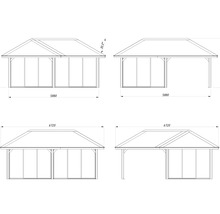 Schéma d''un pavillon de jardin avec dimensions