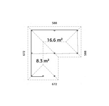 Plan d''un abri de jardin avec indication des surfaces
