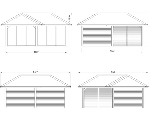 Dessin d''un pavillon avec dimensions