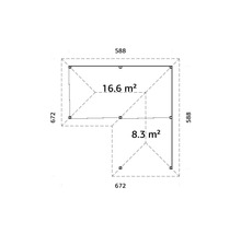 Plan avec indication de surface 16.6 mètres carrés et 8.3 mètres carrés