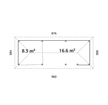 Plan d''un abri de jardin avec indication des surfaces