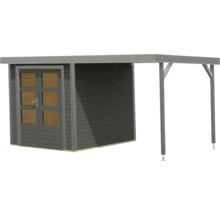 Gartenhaus Karibu Metalwood 2B Blech graualu inkl. Anbaudach 2,35 m 453 x 235 cm terragrau