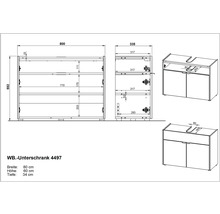 Schéma technique du meuble sous-lavabo avec dimensions