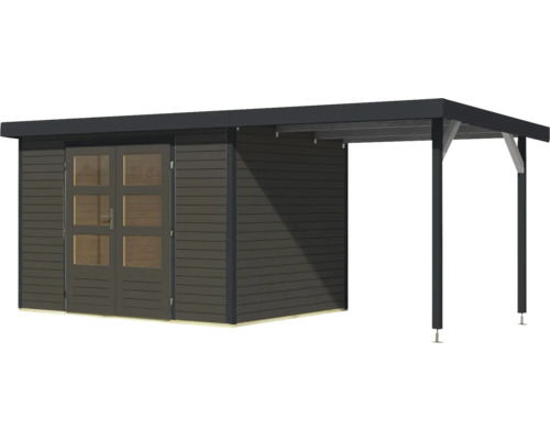 Abri de jardin en bois avec double porte et annexe