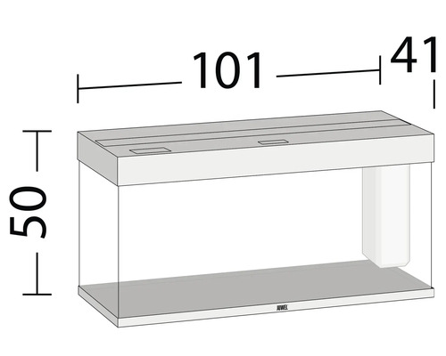 Zeichnung eines Aquariums mit Massangaben