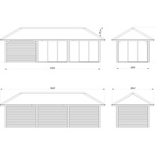Dessin technique d''une cabane de jardin avec dimensions