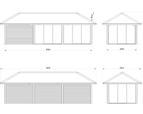Dessin technique d''un abri de jardin avec indications de dimensions