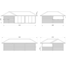 Dessin technique d''un pavillon de jardin avec dimensions
