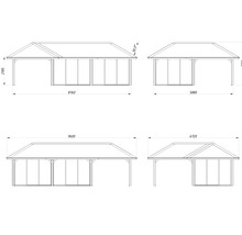 Dessin technique d''un pavillon avec paroi latérale et dimensions