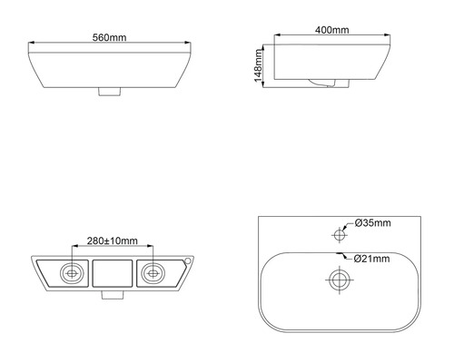 Schéma technique d''un lavabo avec dimensions