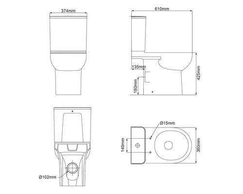 Dessin technique d''un WC au sol avec dimensions.
