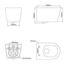Schéma technique d''un WC suspendu avec dimensions