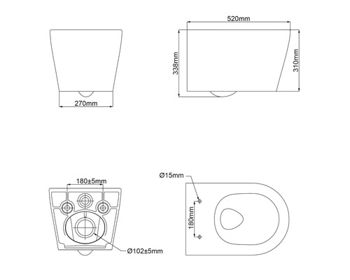 Schéma technique d''un WC suspendu avec dimensions