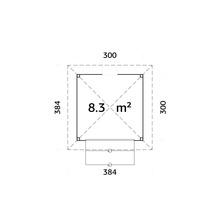 Plan d''une maison d''une superficie de 8.3 mètres carrés et de dimensions 300 x 384 centimètres
