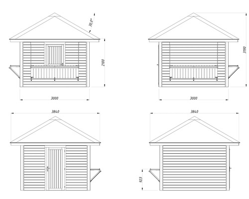 Schéma technique d''un pavillon de jardin avec dimensions