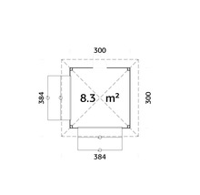 Plan d''un abri de jardin indiquant la superficie et les dimensions.