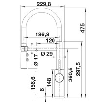 Dessin technique d''un robinet de cuisine avec dimensions