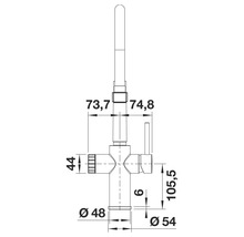 Dessin coté d''un robinet avec indication de la hauteur et du diamètre