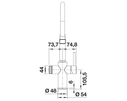 Dessin coté d''un robinet avec indication de la hauteur et du diamètre