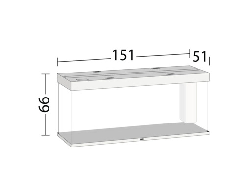 Aquarium avec les dimensions 151 cm x 51 cm x 66 cm