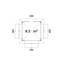 Plan d''un abri de jardin d''une surface de 8,3 mètres carrés.