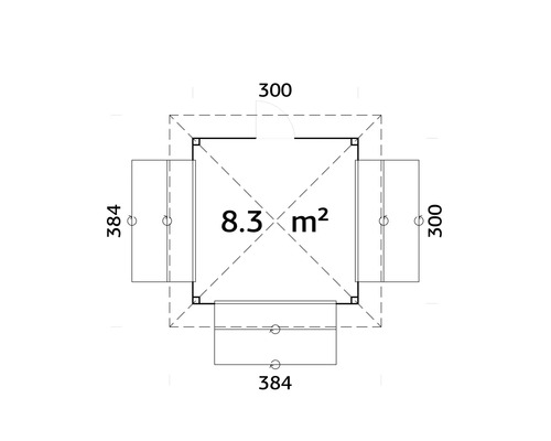 Plan d''un abri de jardin d''une surface de 8,3 mètres carrés.