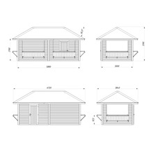 Schéma technique d''un pavillon de jardin avec indications de dimensions