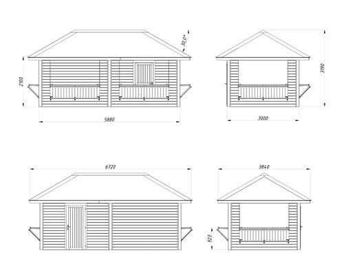 Schéma technique d''un pavillon de jardin avec dimensions