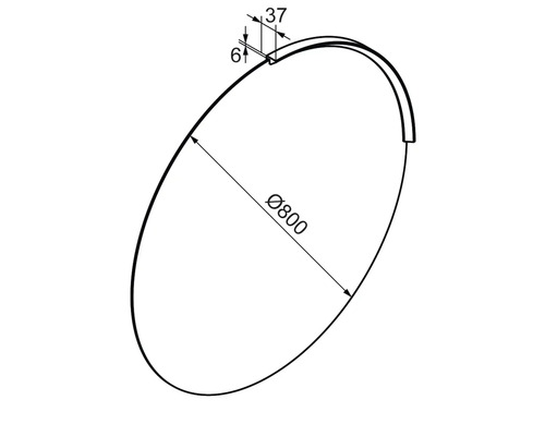Zeichnung eines Halbkreisprofils mit einem Durchmesser von 800 mm und einer Breite von 37 mm