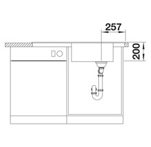 Dessin technique d''un évier avec les dimensions 257 et 200