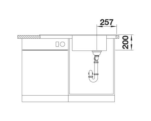 Dessin technique d''un meuble bas d''évier avec dimensions
