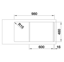 Schéma technique d''un évier avec indication des dimensions