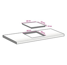Dimensions d''un plan de travail avec découpe et d''une plaque de cuisson.