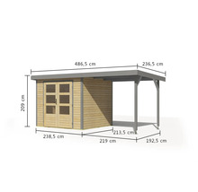 Gartenhaus Karibu Metalwood 3A Blech graualu inkl. Anbaudach 2,35 m 486,5 x 236,5 cm natur