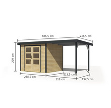 Gartenhaus Karibu Metalwood 3A Blech anthrazit inkl. Anbaudach 2,35 m 486,5 x 236,5 cm natur