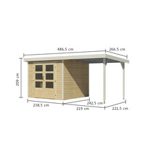 Abmessungen eines Gartenhauses mit Anbau