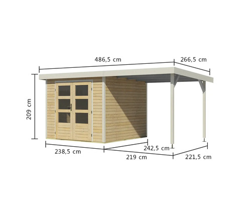 Abmessungen eines Gartenhauses mit Anbau