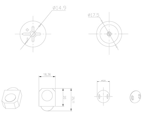 Dessin technique d''un détail de roulette de meuble avec des mesures