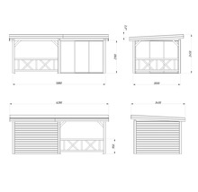 Schéma technique d''un pavillon avec dimensions.