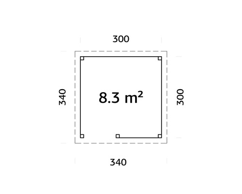 Plan avec une surface de 8.3 mètres carrés et des dimensions de 300 sur 340 centimètres