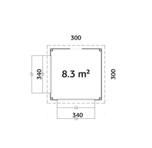Plan avec des dimensions de 300, 340 et 8,3 mètres carrés