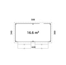 Plan avec dimensions 588 x 340 et une superficie de 16,6 mètres carrés