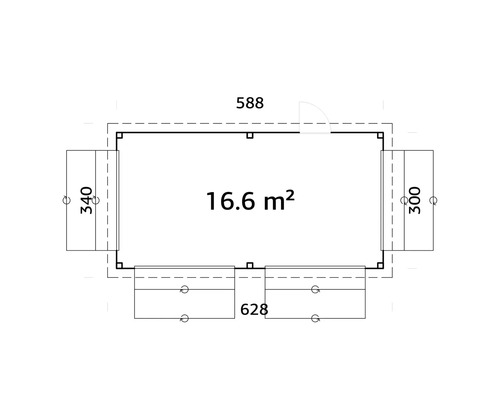 Plan du chalet de jardin d''une superficie de 16,6 mètres carrés