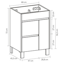 Dessin technique d''un meuble sous-lavabo avec dimensions