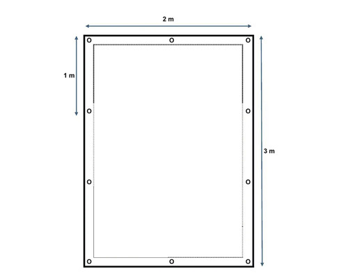 Illustration d''un objet rectangulaire mesurant 2 mètres sur 3 mètres avec une profondeur de 1 mètre