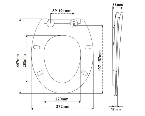 Schéma technique d''un siège de WC avec dimensions