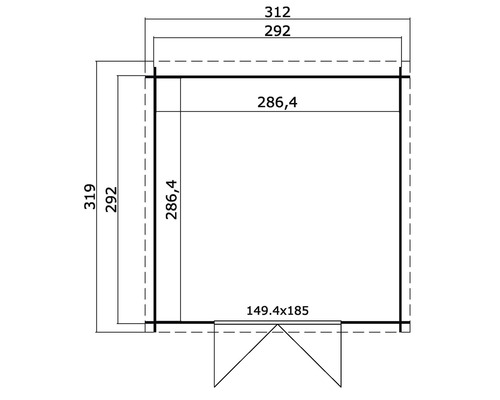 Grundriss eines Gartenhauses mit Maßangaben