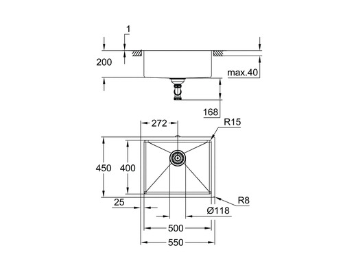 Dessin technique d''un évier avec dimensions